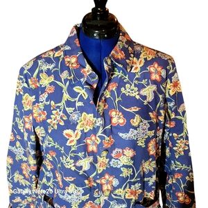 Appleseed's Lightweight Blue Jacket With Flowers Women's Large 100% Cotton